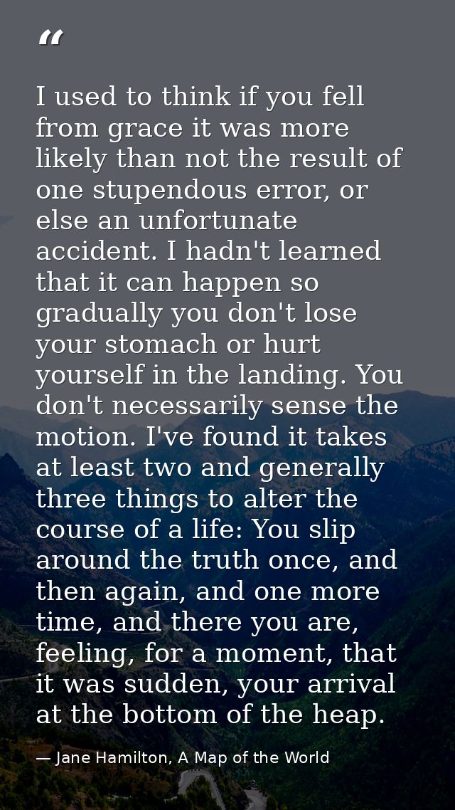 I used to think if you fell from grace it was more likely than not the result of one stupendous error, or else an unfort — Jane Hamilton, A Map of the World