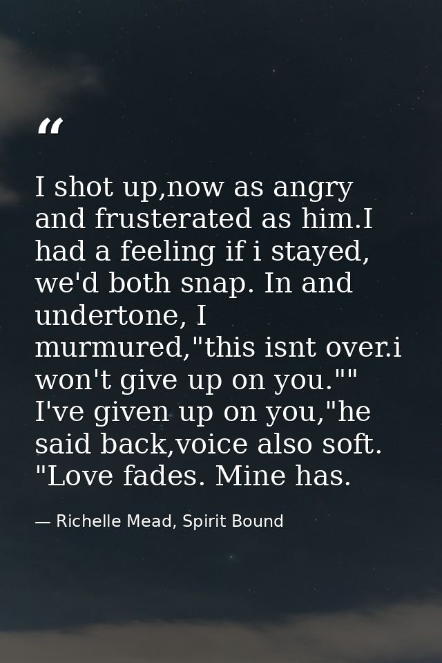 I shot up,now as angry and frusterated as him.I had a feeling if i stayed, we'd both snap. In and undertone, I murmured, — Richelle Mead, Spirit Bound