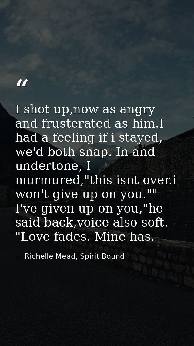 I shot up,now as angry and frusterated as him.I had a feeling if i stayed, we'd both snap. In and undertone, I murmured, — Richelle Mead, Spirit Bound