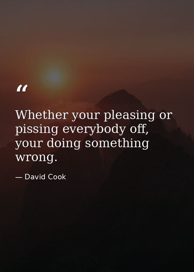 Whether your pleasing or pissing everybody off, your doing something wrong. — David Cook