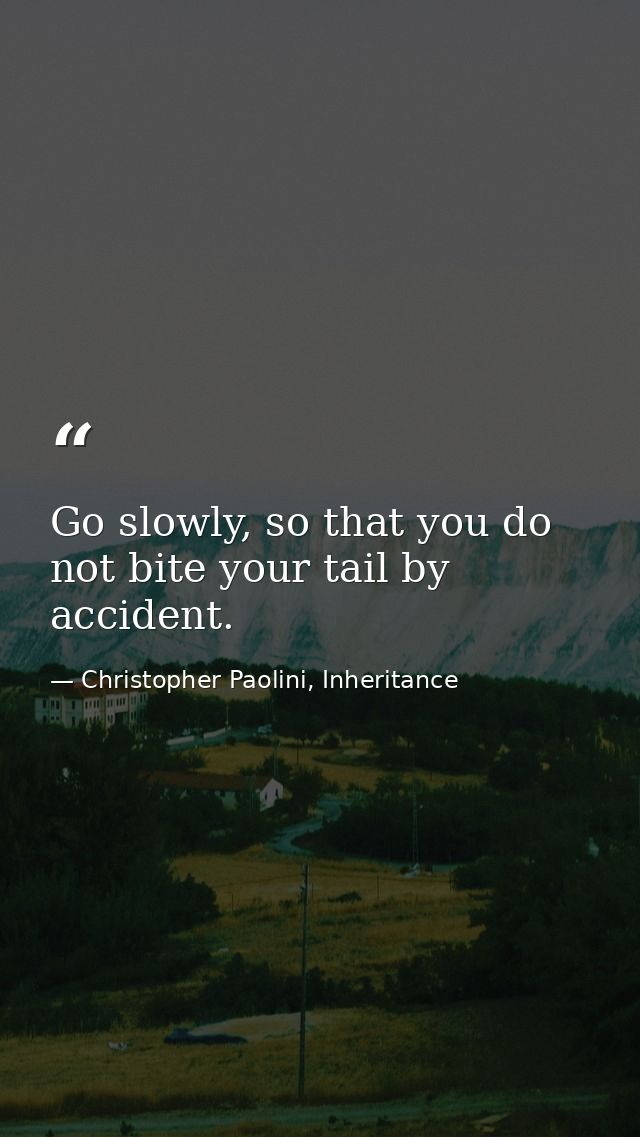 Go slowly, so that you do not bite your tail by accident. — Christopher Paolini, Inheritance