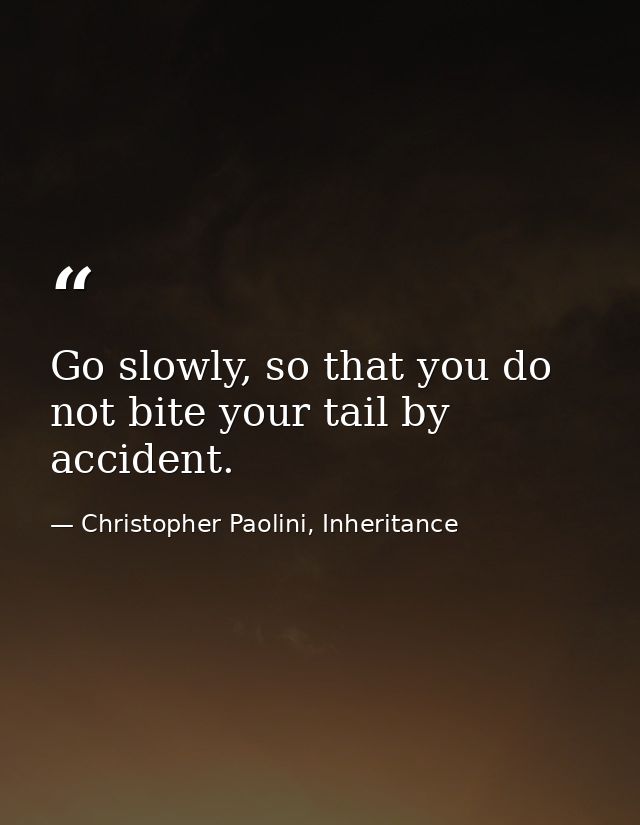 Go slowly, so that you do not bite your tail by accident. — Christopher Paolini, Inheritance