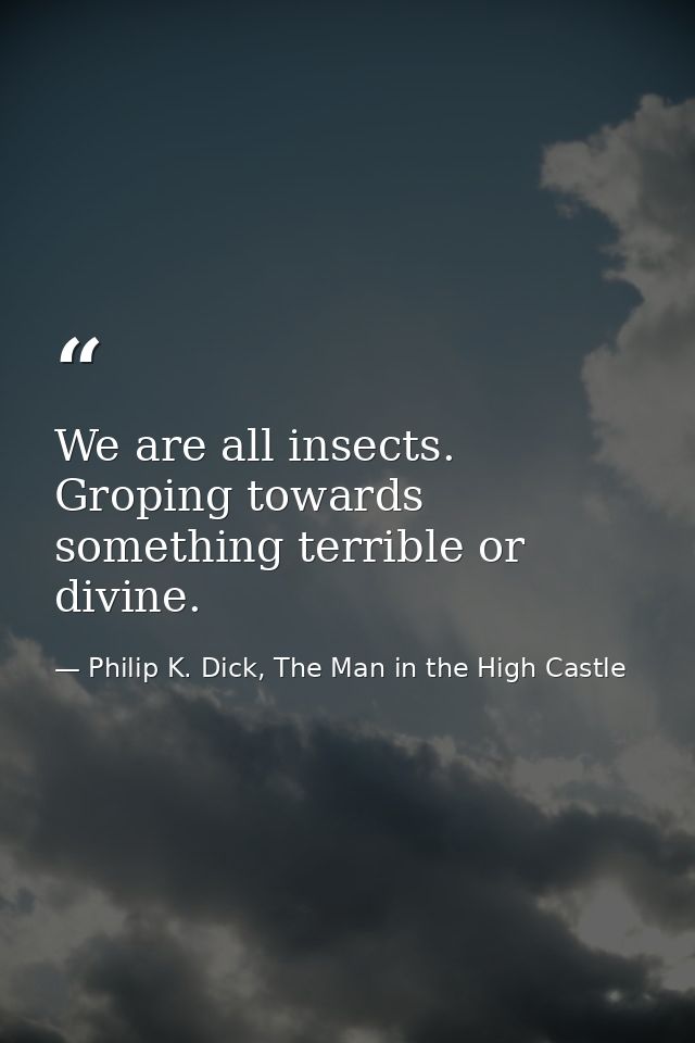 We are all insects. Groping towards something terrible or divine. — Philip K. Dick, The Man in the High Castle