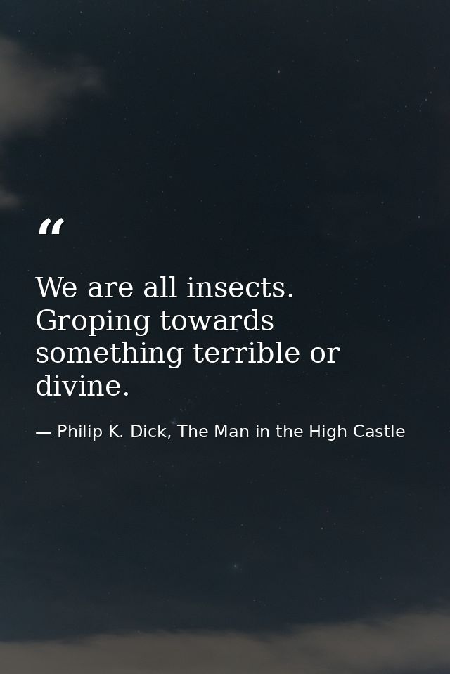 We are all insects. Groping towards something terrible or divine. — Philip K. Dick, The Man in the High Castle
