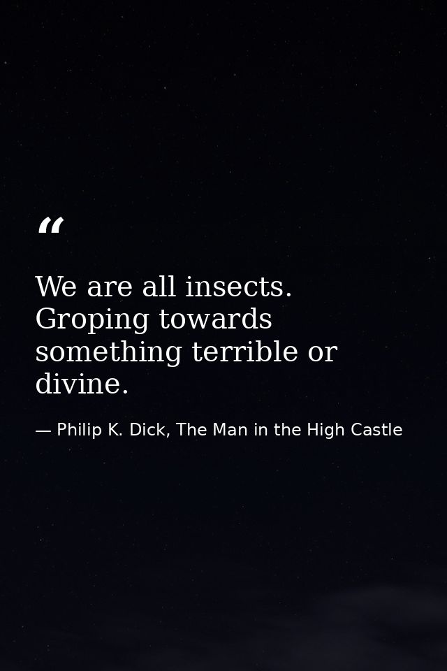 We are all insects. Groping towards something terrible or divine. — Philip K. Dick, The Man in the High Castle