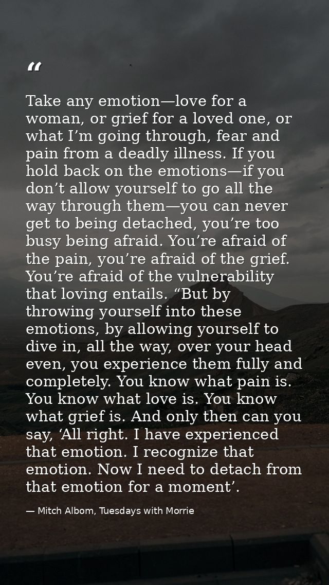 Take any emotion—love for a woman, or grief for a loved one, or what I’m going through, fear and pain from a deadly illn — Mitch Albom, Tuesdays with Morrie