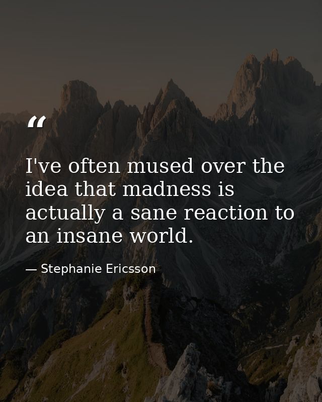 I've often mused over the idea that madness is actually a sane reaction to an insane world. — Stephanie Ericsson