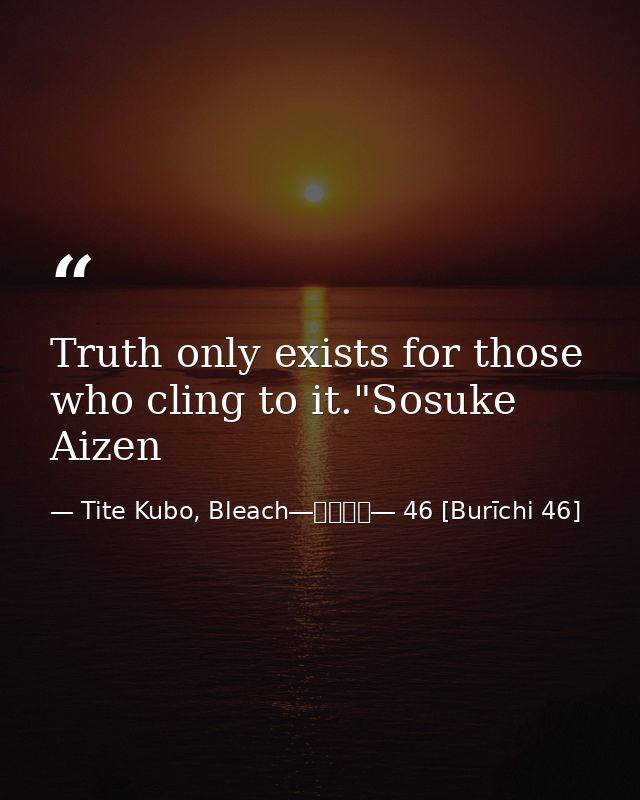 Truth only exists for those who cling to it."Sosuke Aizen — Tite Kubo, Bleach―ブリーチ― 46 [Burīchi 46]