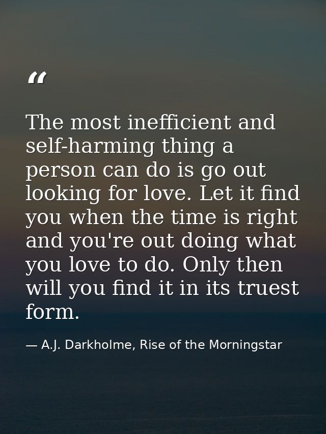 The most inefficient and self-harming thing a person can do is go out looking for love. Let it find you when the time is — A.J. Darkholme, Rise of the Morningstar