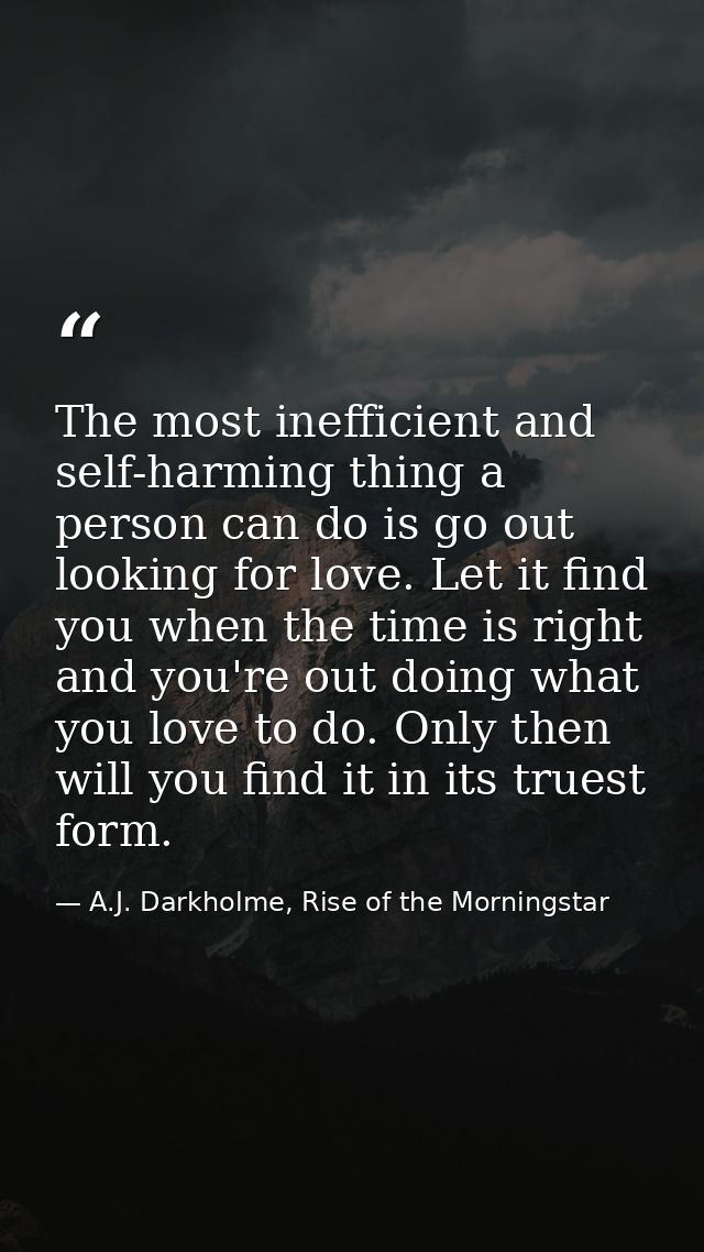 The most inefficient and self-harming thing a person can do is go out looking for love. Let it find you when the time is — A.J. Darkholme, Rise of the Morningstar