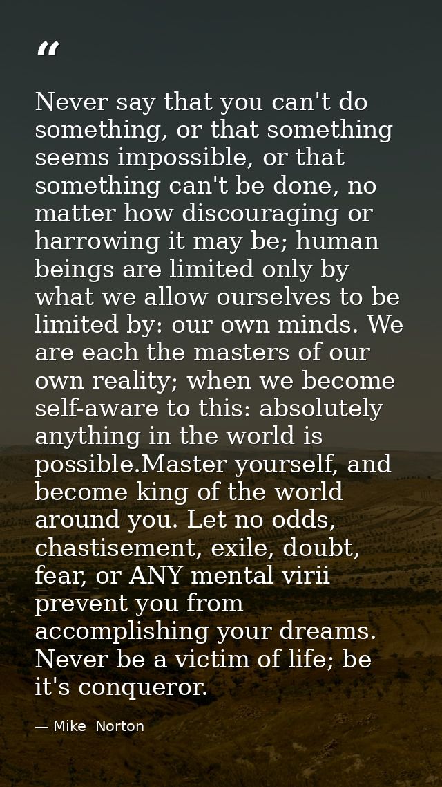 Never say that you can't do something, or that something seems impossible, or that something can't be done, no matter ho — Mike  Norton