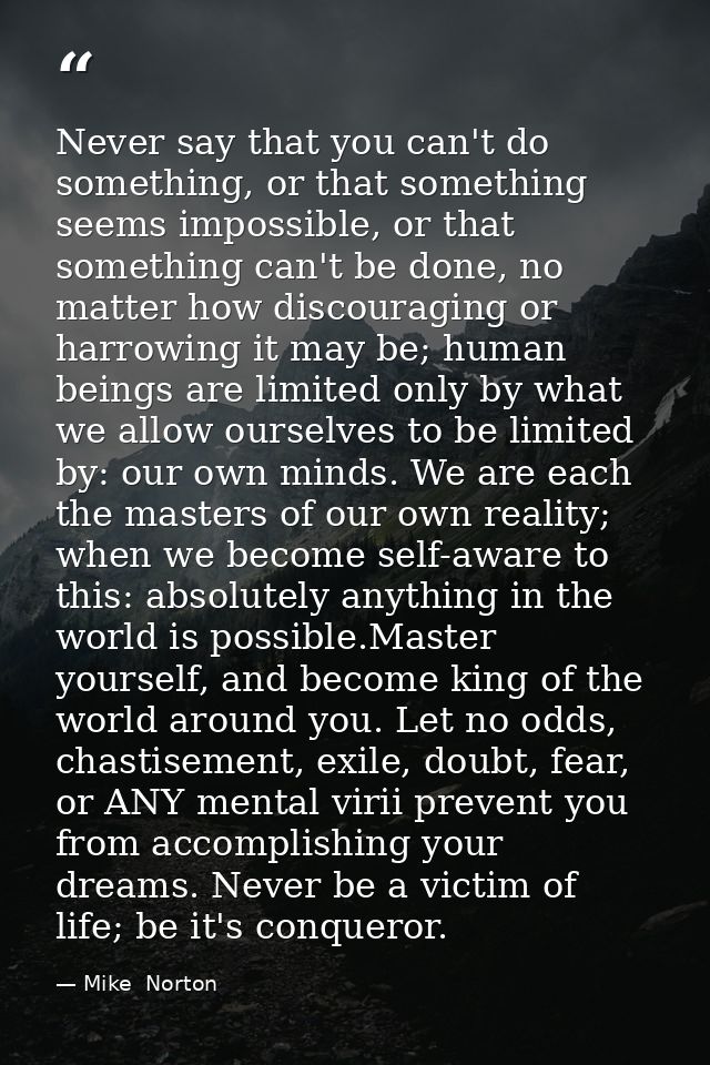 Never say that you can't do something, or that something seems impossible, or that something can't be done, no matter ho — Mike  Norton