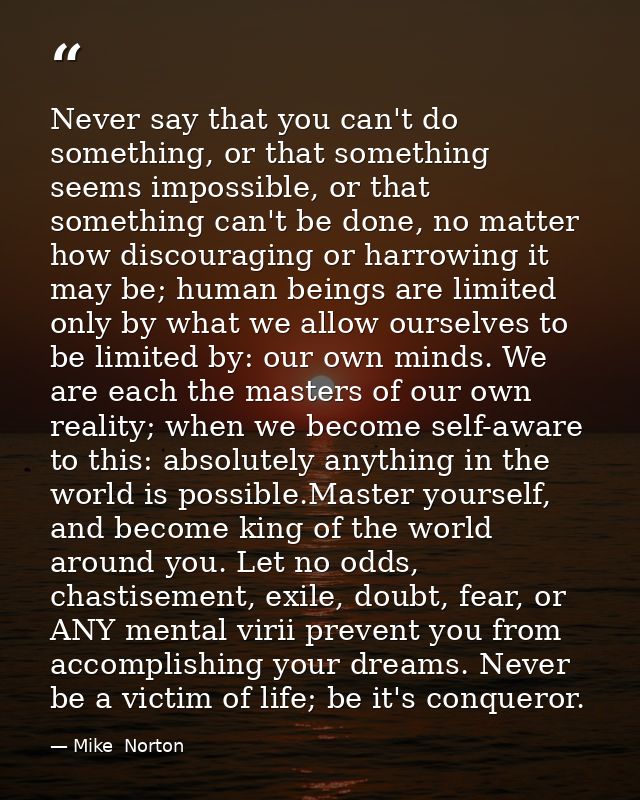 Never say that you can't do something, or that something seems impossible, or that something can't be done, no matter ho — Mike  Norton