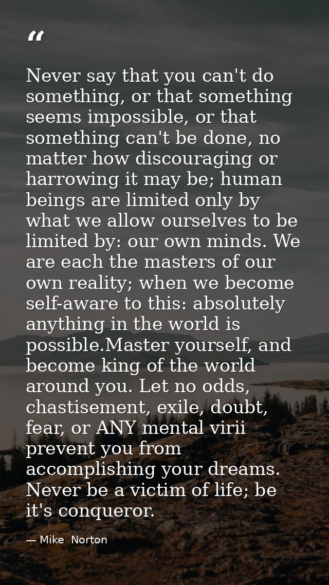 Never say that you can't do something, or that something seems impossible, or that something can't be done, no matter ho — Mike  Norton