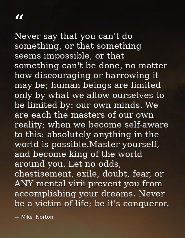 Never say that you can't do something, or that something seems impossible, or that something can't be done, no matter ho — Mike  Norton