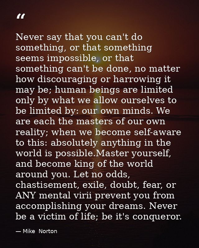 Never say that you can't do something, or that something seems impossible, or that something can't be done, no matter ho — Mike  Norton