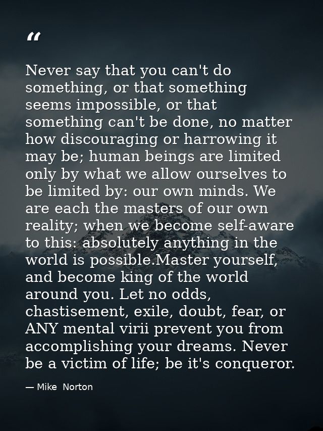 Never say that you can't do something, or that something seems impossible, or that something can't be done, no matter ho — Mike  Norton
