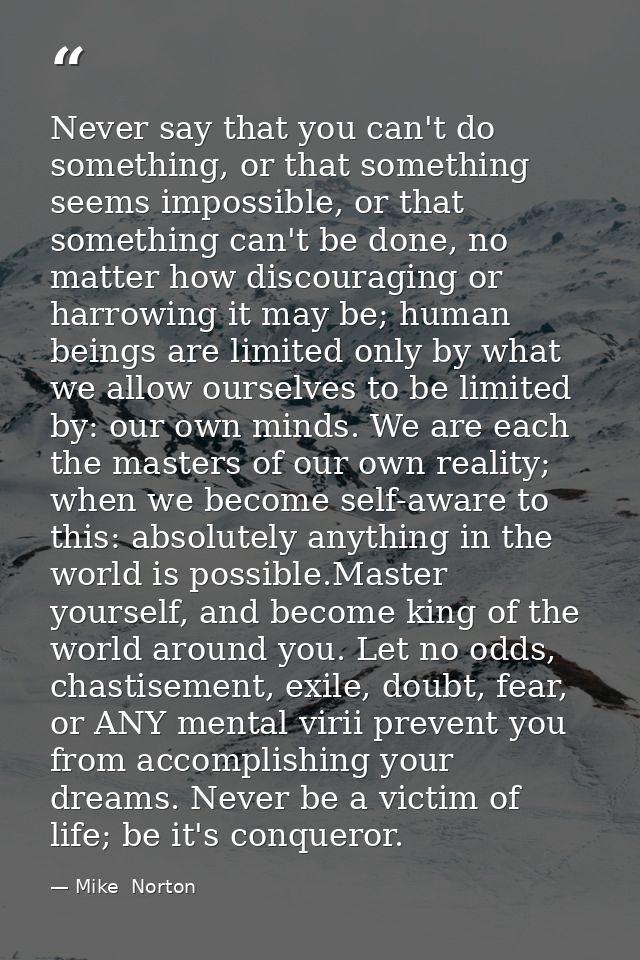 Never say that you can't do something, or that something seems impossible, or that something can't be done, no matter ho — Mike  Norton