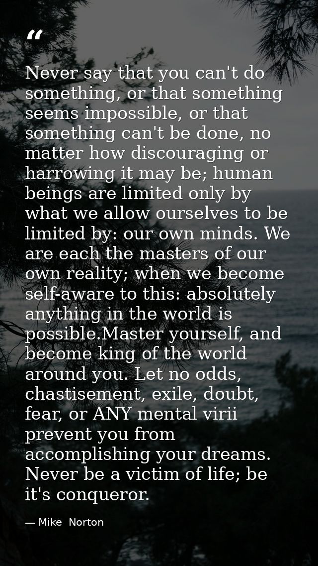 Never say that you can't do something, or that something seems impossible, or that something can't be done, no matter ho — Mike  Norton