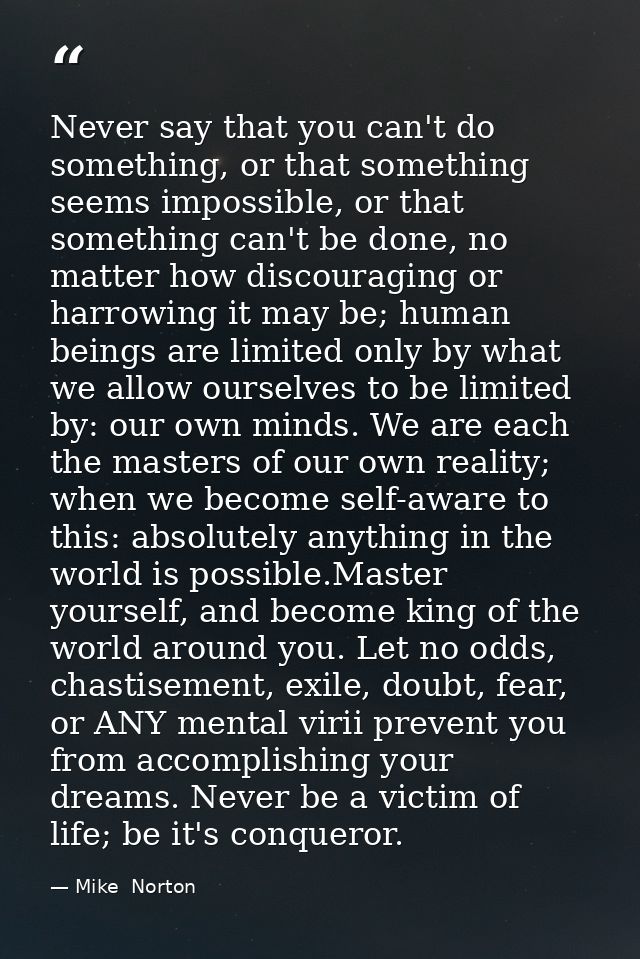 Never say that you can't do something, or that something seems impossible, or that something can't be done, no matter ho — Mike  Norton