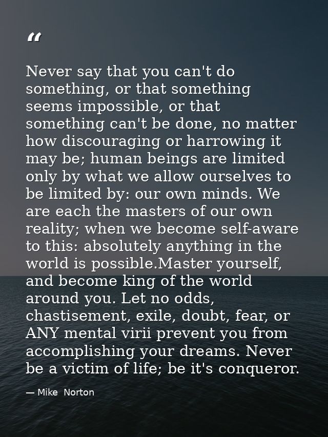 Never say that you can't do something, or that something seems impossible, or that something can't be done, no matter ho — Mike  Norton
