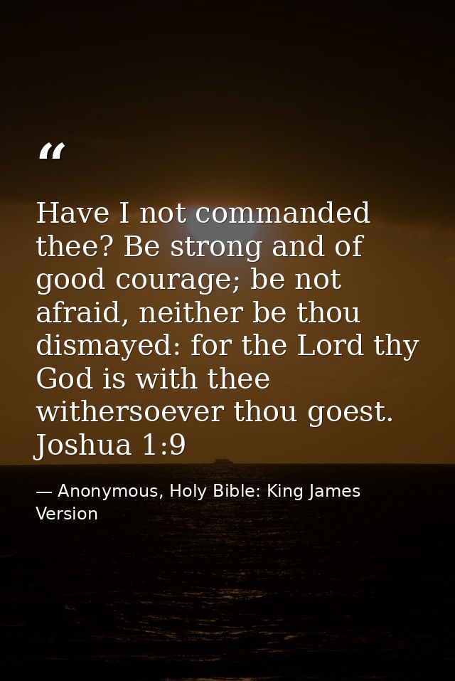 Have I not commanded thee? Be strong and of good courage; be not afraid, neither be thou dismayed: for the Lord thy God  — Anonymous, Holy Bible: King James Version