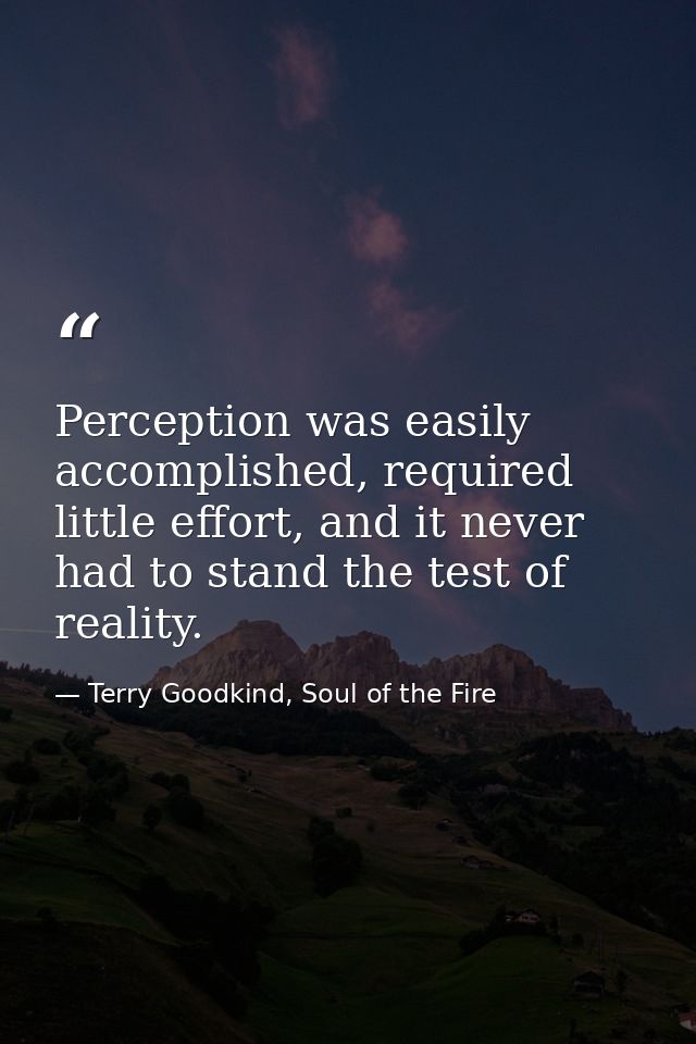 Perception was easily accomplished, required little effort, and it never had to stand the test of reality. — Terry Goodkind, Soul of the Fire