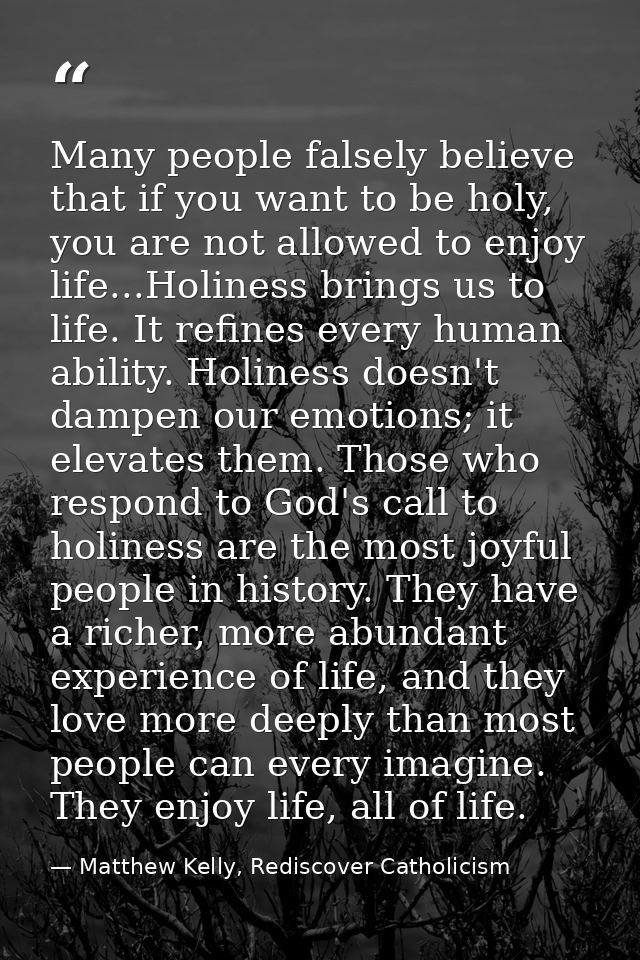 Many people falsely believe that if you want to be holy, you are not allowed to enjoy life...Holiness brings us to life. — Matthew Kelly, Rediscover Catholicism