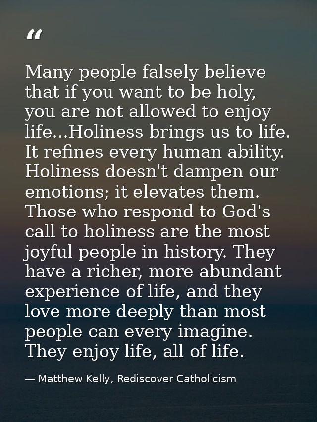 Many people falsely believe that if you want to be holy, you are not allowed to enjoy life...Holiness brings us to life. — Matthew Kelly, Rediscover Catholicism