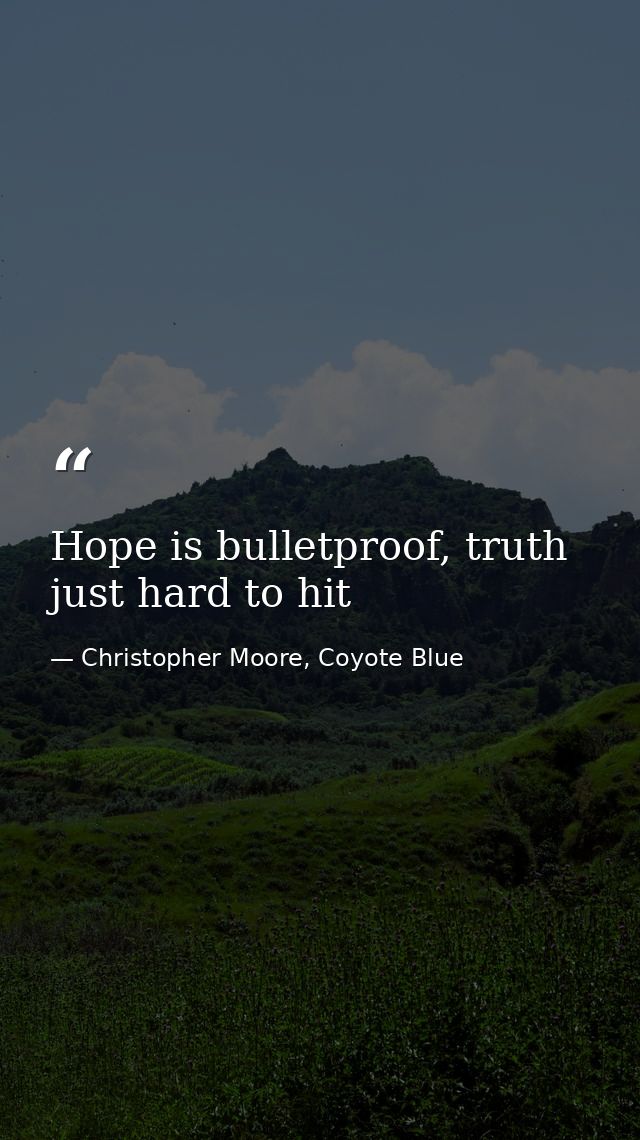 Hope is bulletproof, truth just hard to hit — Christopher Moore, Coyote Blue