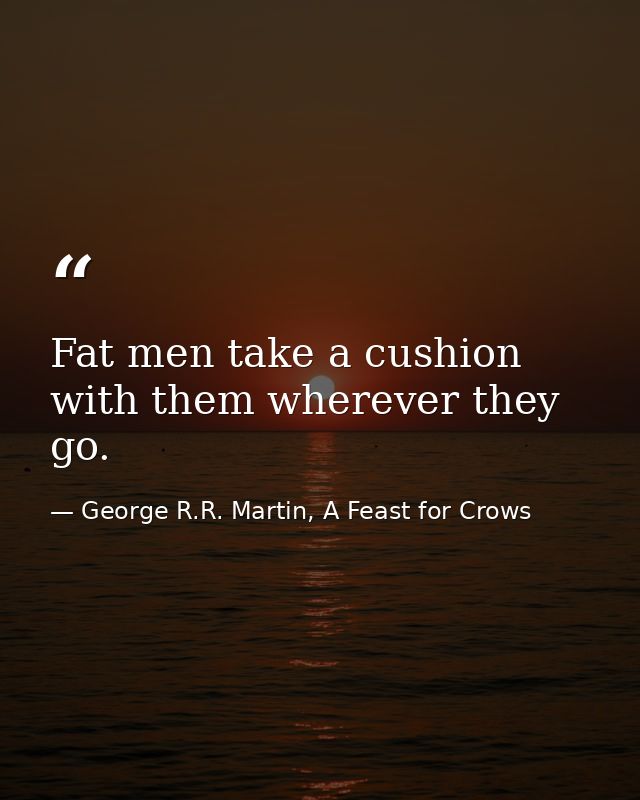 Fat men take a cushion with them wherever they go. — George R.R. Martin, A Feast for Crows