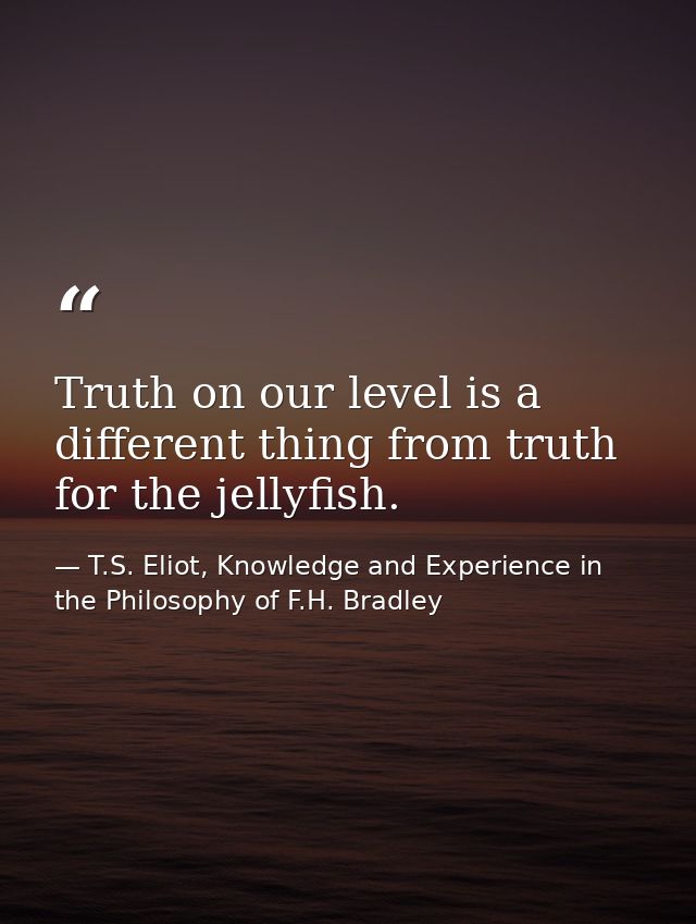 Truth on our level is a different thing from truth for the jellyfish. — T.S. Eliot, Knowledge and Experience in the Philosophy of F.H. Bradley