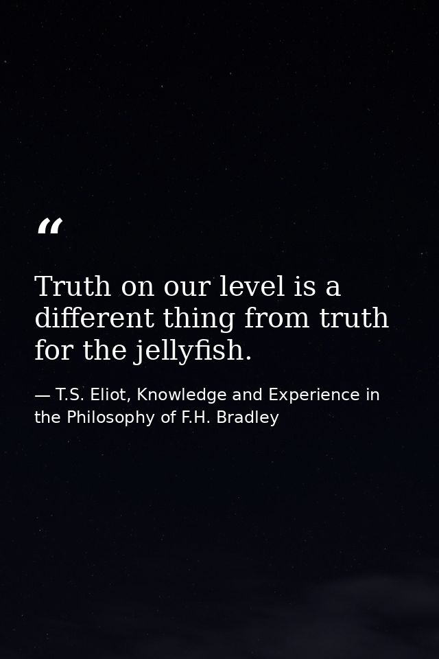 Truth on our level is a different thing from truth for the jellyfish. — T.S. Eliot, Knowledge and Experience in the Philosophy of F.H. Bradley