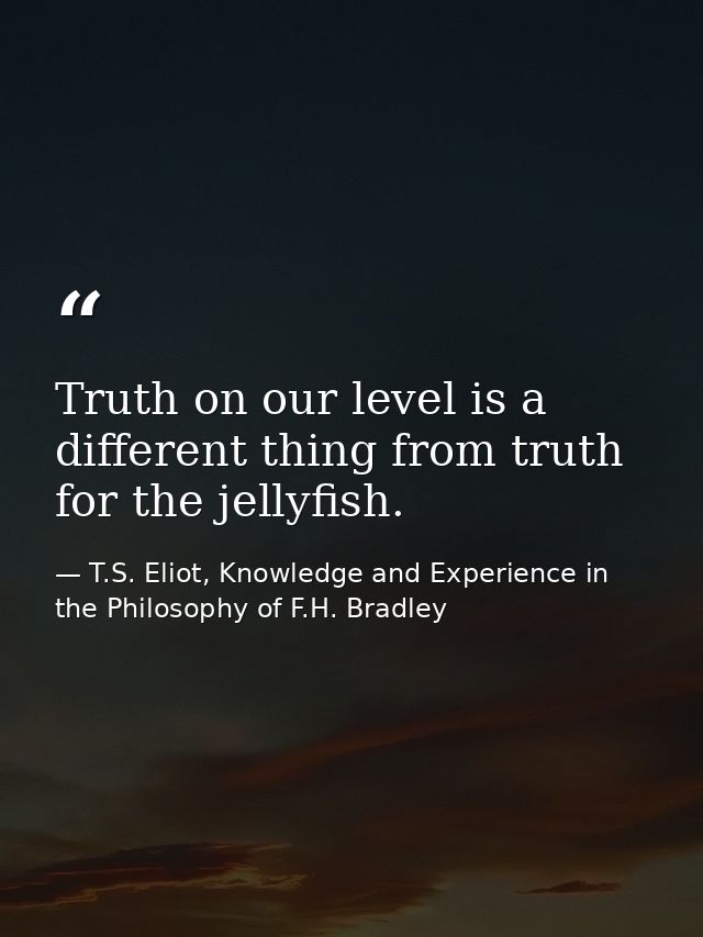 Truth on our level is a different thing from truth for the jellyfish. — T.S. Eliot, Knowledge and Experience in the Philosophy of F.H. Bradley