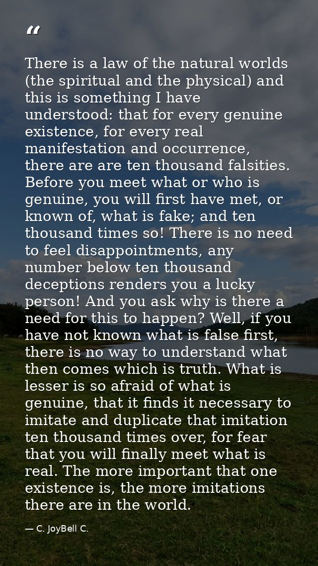 There is a law of the natural worlds (the spiritual and the physical) and this is something I have understood: that for  — C. JoyBell C.