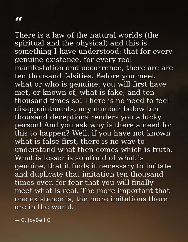 There is a law of the natural worlds (the spiritual and the physical) and this is something I have understood: that for  — C. JoyBell C.