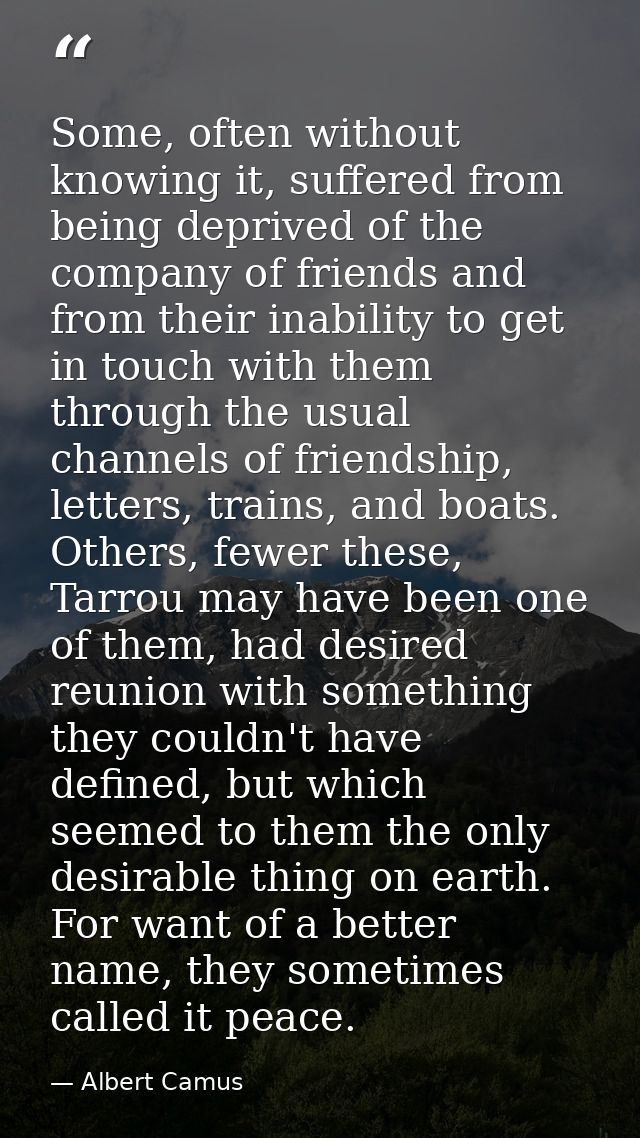 Some, often without knowing it, suffered from being deprived of the company of friends and from their inability to get i — Albert Camus