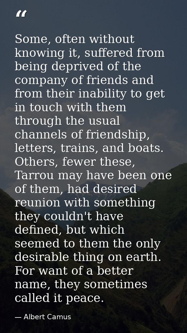 Some, often without knowing it, suffered from being deprived of the company of friends and from their inability to get i — Albert Camus