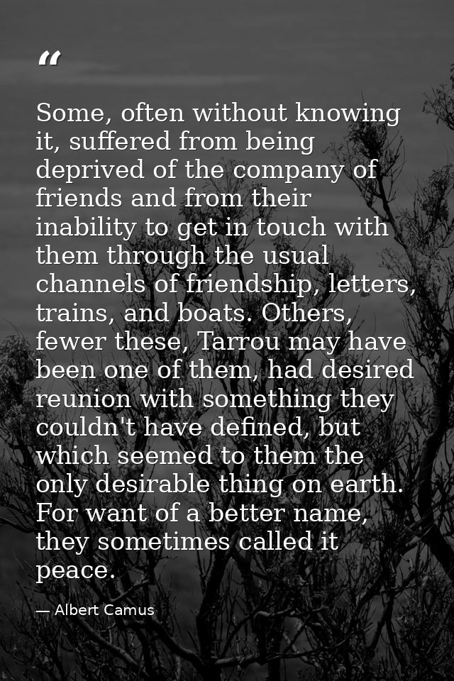 Some, often without knowing it, suffered from being deprived of the company of friends and from their inability to get i — Albert Camus