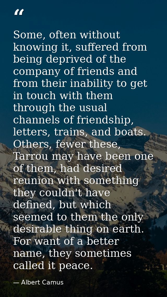 Some, often without knowing it, suffered from being deprived of the company of friends and from their inability to get i — Albert Camus
