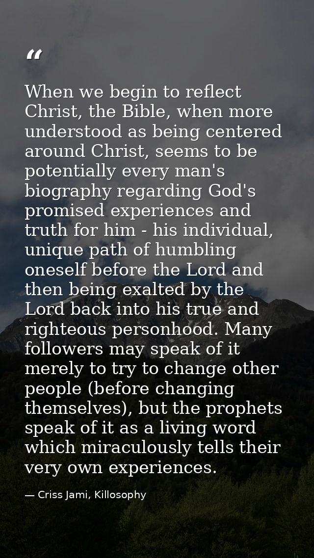 When we begin to reflect Christ, the Bible, when more understood as being centered around Christ, seems to be potentiall — Criss Jami, Killosophy