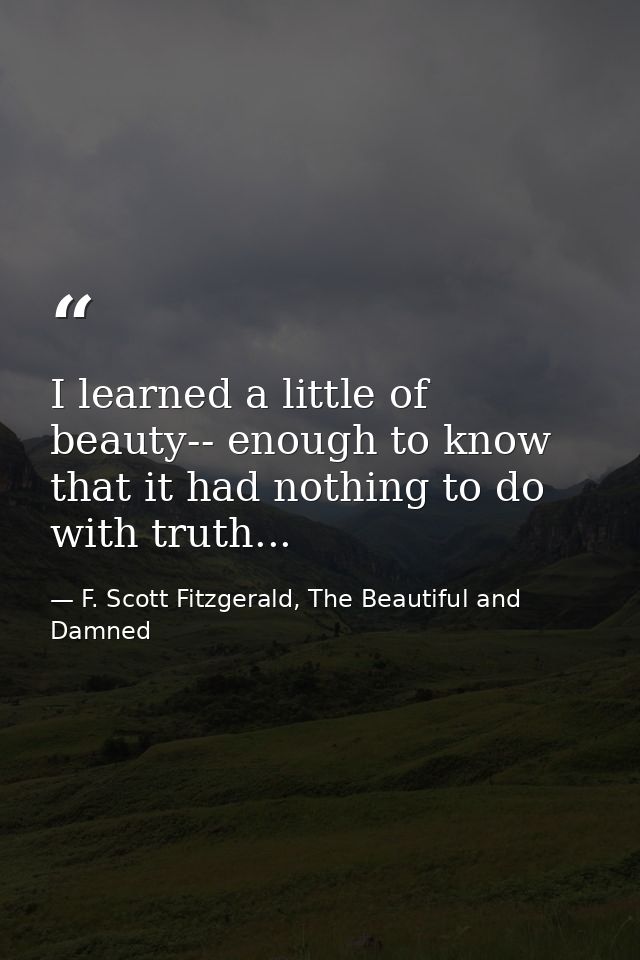 I learned a little of beauty-- enough to know that it had nothing to do with truth... — F. Scott Fitzgerald, The Beautiful and Damned