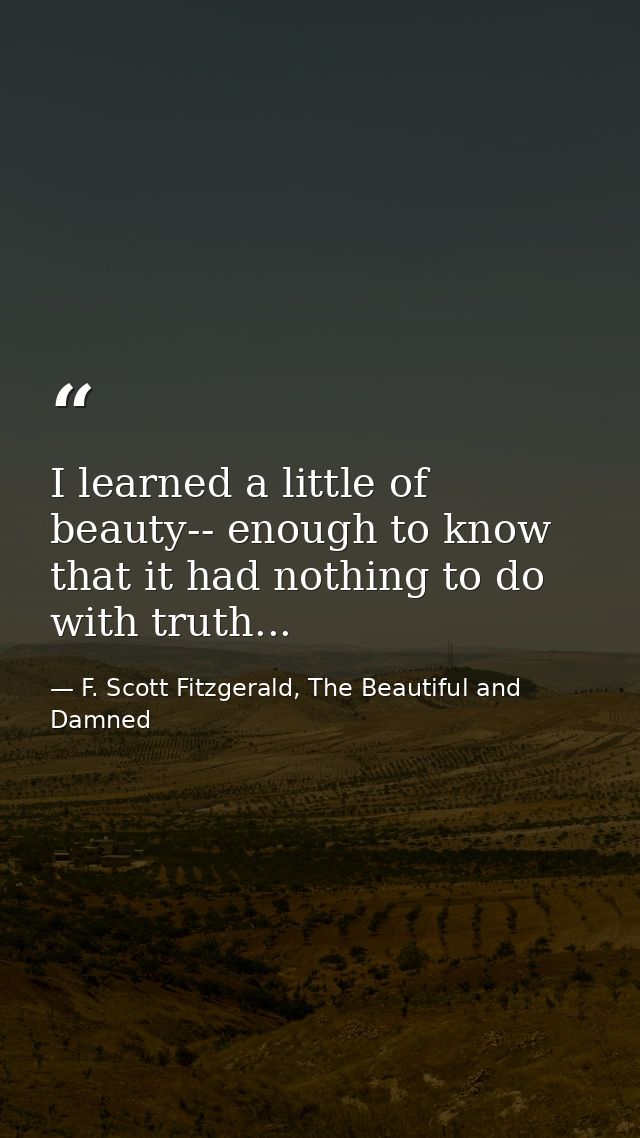 I learned a little of beauty-- enough to know that it had nothing to do with truth... — F. Scott Fitzgerald, The Beautiful and Damned