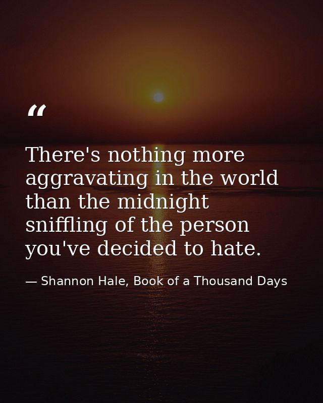 There's nothing more aggravating in the world than the midnight sniffling of the person you've decided to hate. — Shannon Hale, Book of a Thousand Days