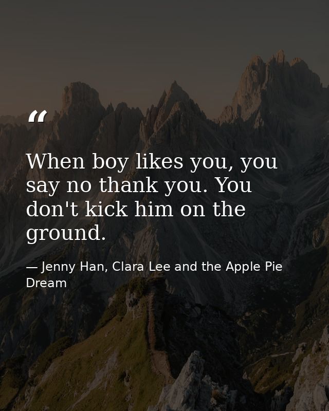 When boy likes you, you say no thank you. You don't kick him on the ground. — Jenny Han, Clara Lee and the Apple Pie Dream