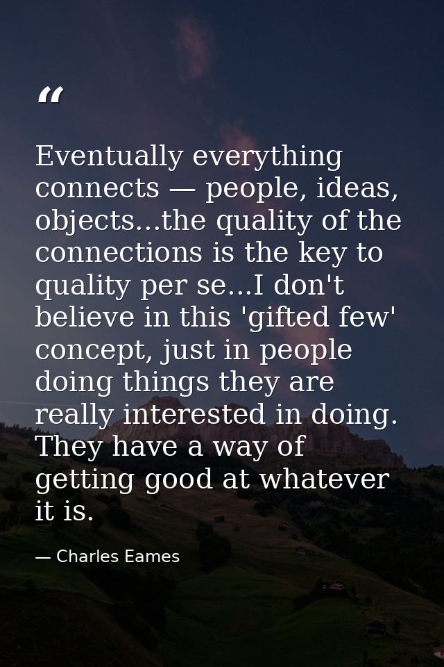 Eventually everything connects — people, ideas, objects...the quality of the connections is the key to quality per se... — Charles Eames