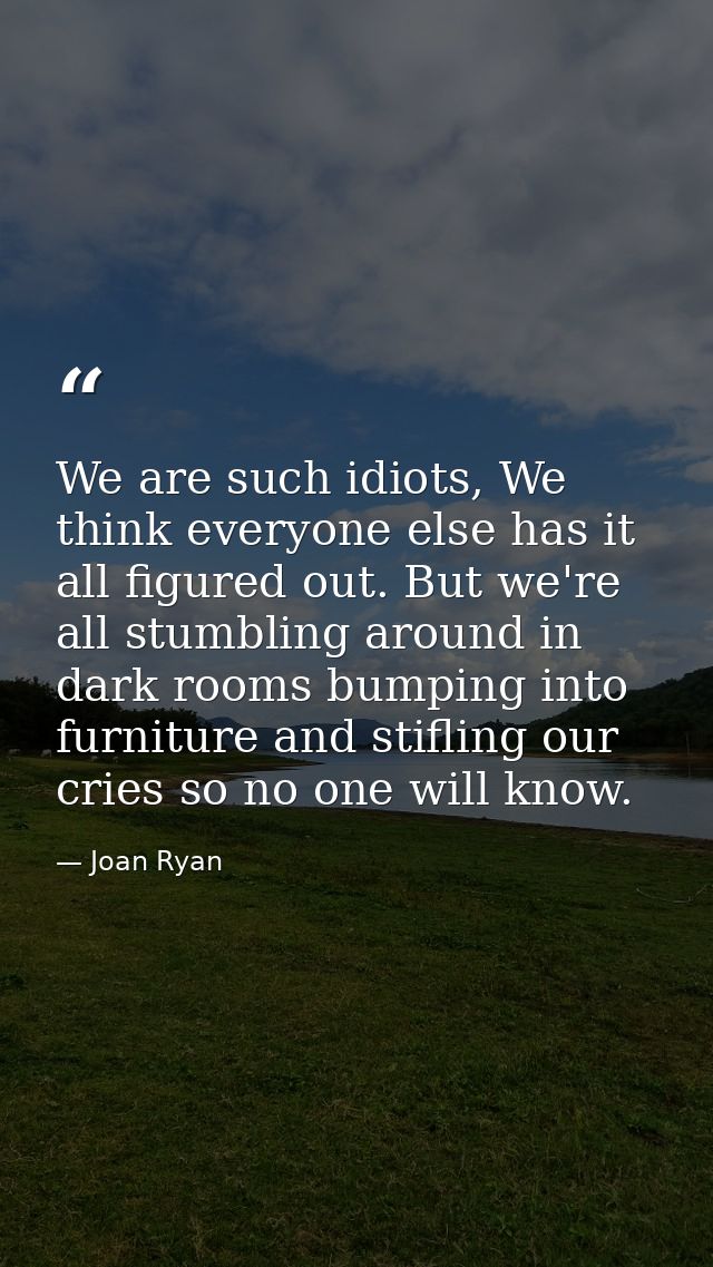 We are such idiots, We think everyone else has it all figured out. But we're all stumbling around in dark rooms bumping  — Joan Ryan