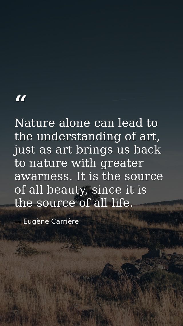 Nature alone can lead to the understanding of art, just as art brings us back to nature with greater awarness. It is the — Eugène Carrière