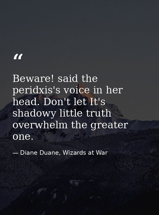 Beware! said the peridxis's voice in her head. Don't let It's shadowy little truth overwhelm the greater one. — Diane Duane, Wizards at War