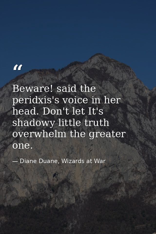 Beware! said the peridxis's voice in her head. Don't let It's shadowy little truth overwhelm the greater one. — Diane Duane, Wizards at War